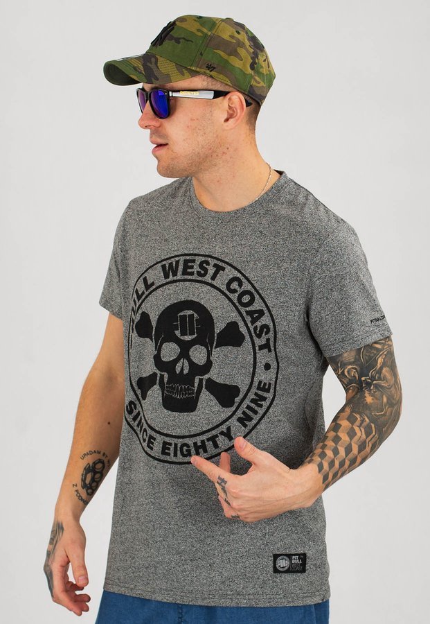 T-shirt Pit Bull Custom Fit Melange Skull szary