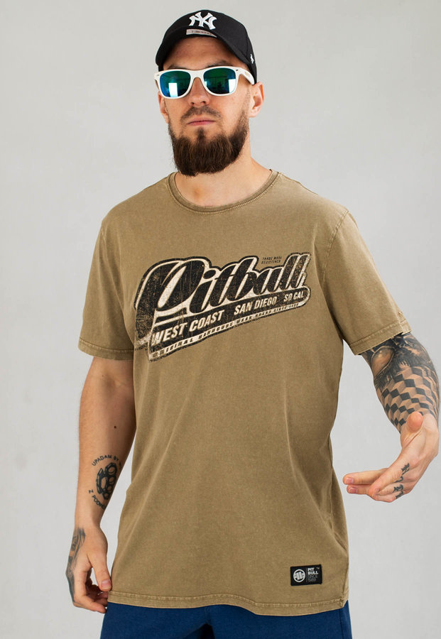 T-shirt Pit Bull Denim Washed Brand brązowy