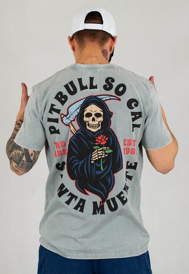 T-shirt Pit Bull Denim Washed Santa Muerte szary