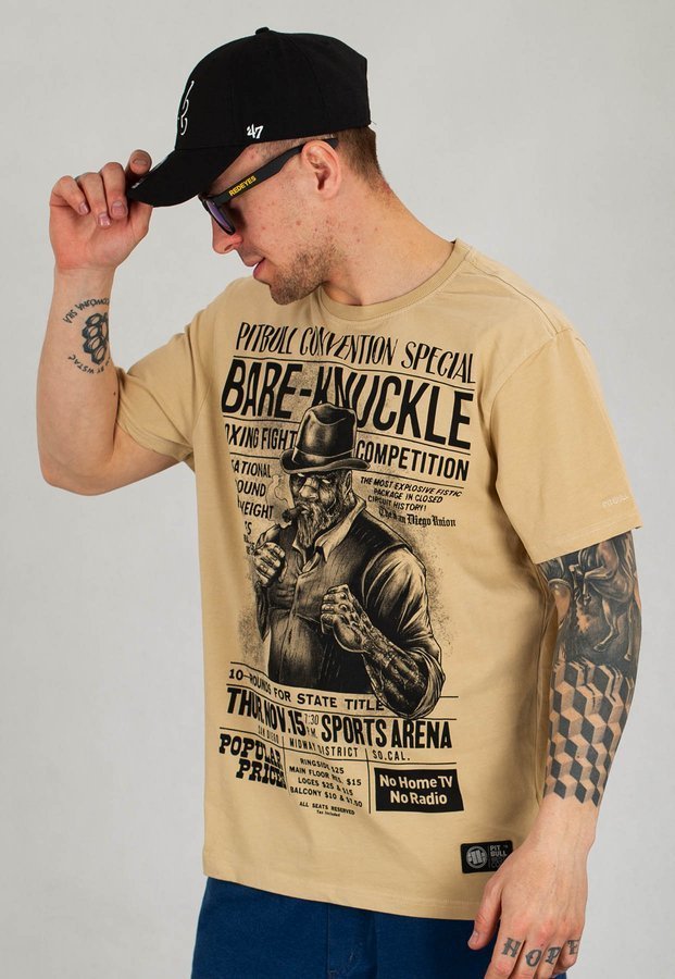 T-shirt Pit Bull Garment Washed Bare-Knuckle beżowy