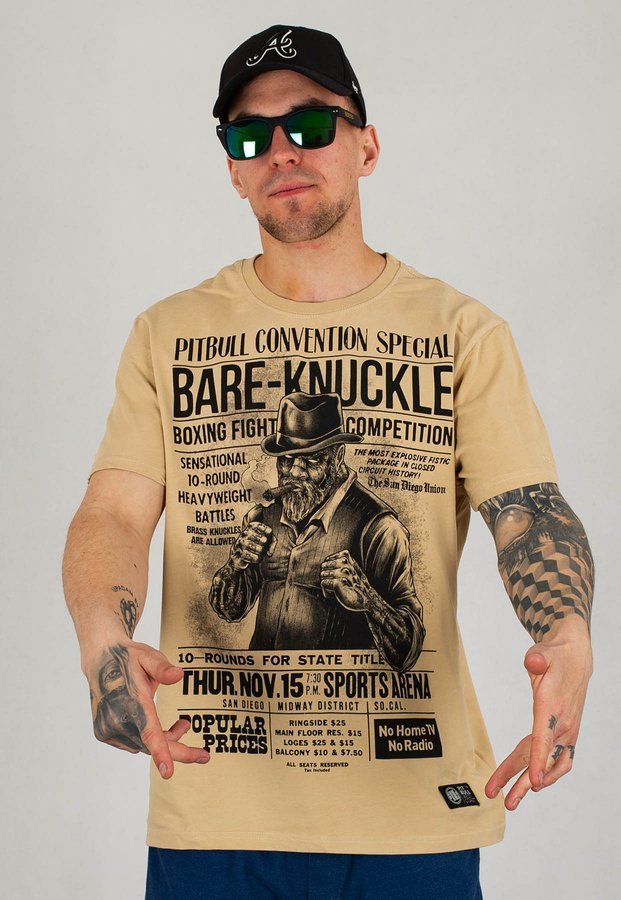 T-shirt Pit Bull Garment Washed Bare-Knuckle beżowy