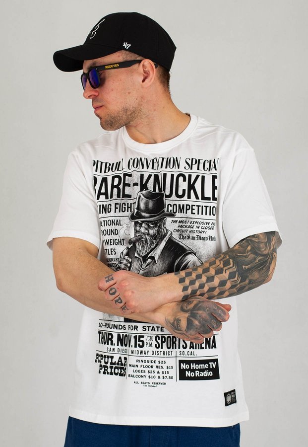 T-shirt Pit Bull Garment Washed Bare-Knuckle biały