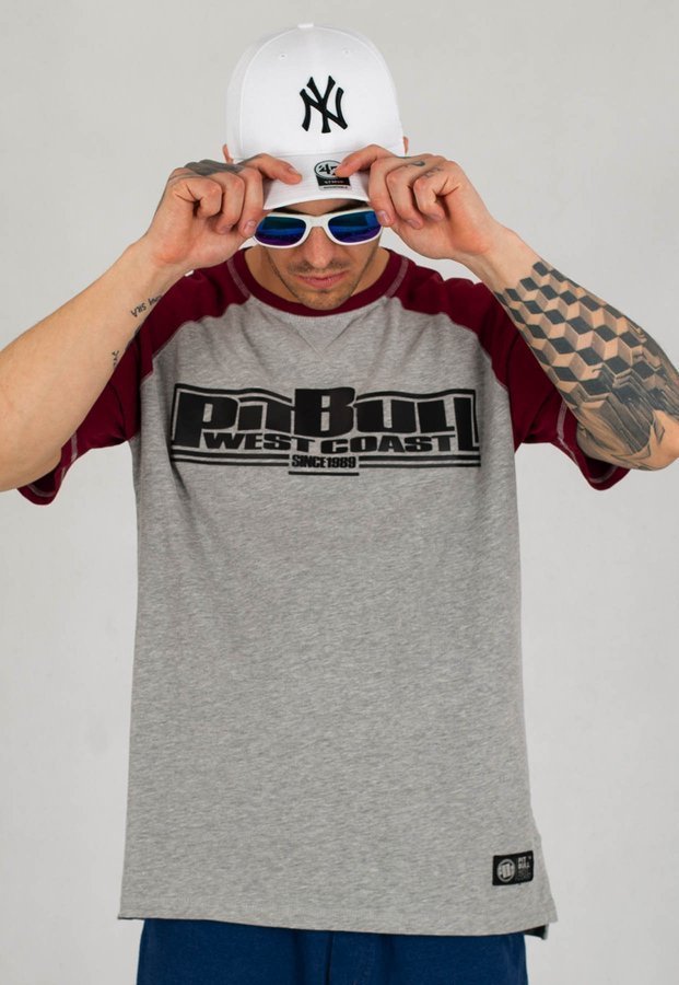 T-shirt Pit Bull Garment Washed Raglan Boxing szaro bordowy