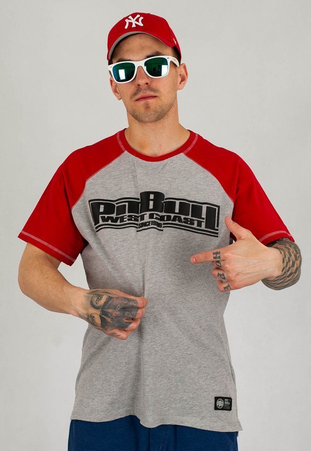 T-shirt Pit Bull Garment Washed Raglan Boxing szaro czerwony