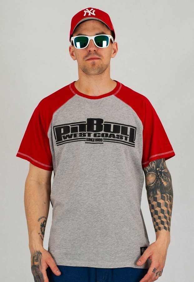 T-shirt Pit Bull Garment Washed Raglan Boxing szaro czerwony