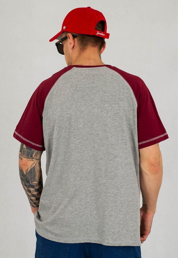 T-shirt Pit Bull Garment Washed Raglan Small Logo szaro bordowy