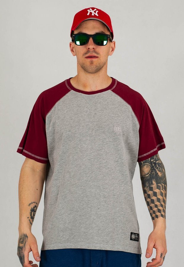 T-shirt Pit Bull Garment Washed Raglan Small Logo szaro bordowy
