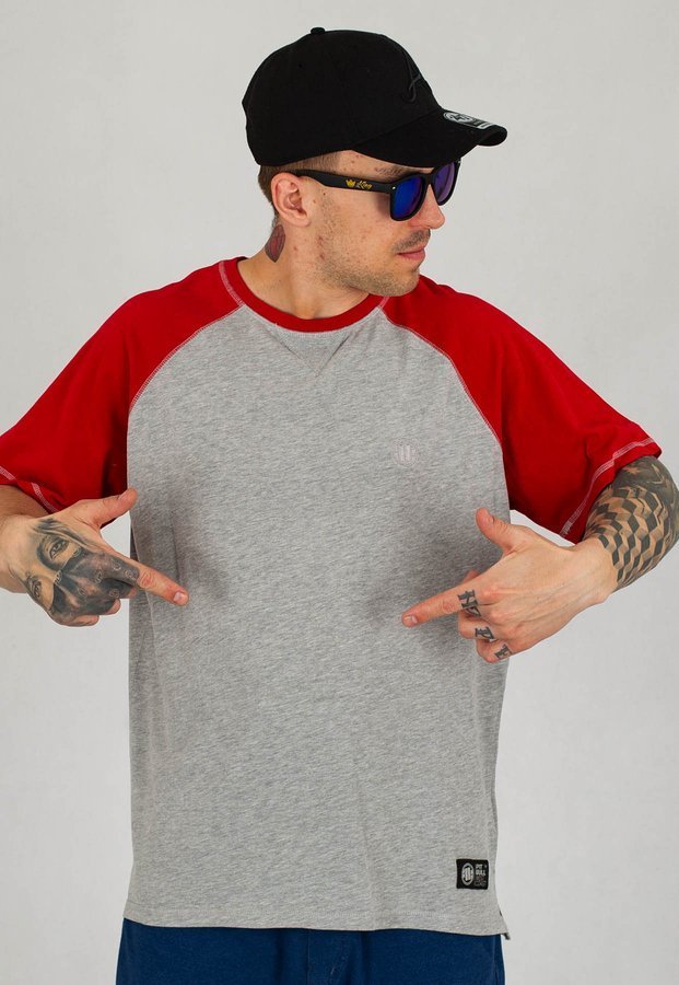 T-shirt Pit Bull Garment Washed Raglan Small Logo szaro czerwony