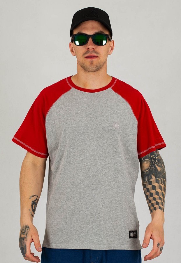 T-shirt Pit Bull Garment Washed Raglan Small Logo szaro czerwony