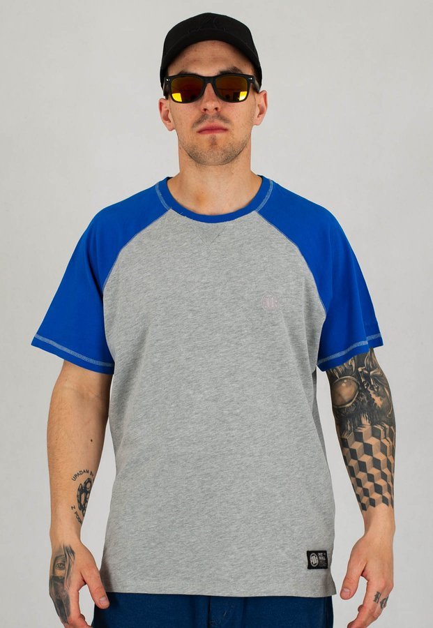 T-shirt Pit Bull Garment Washed Raglan Small Logo szaro niebieski