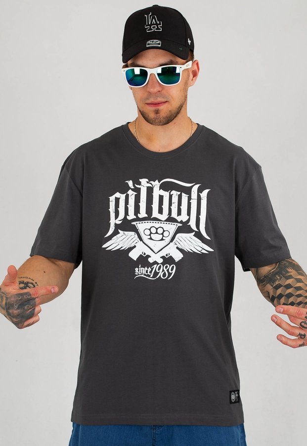 T-shirt Pit Bull Oldschool Knuckles grafitowy