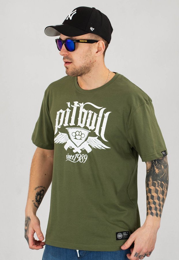 T-shirt Pit Bull Oldschool Knuckles oliwkowy