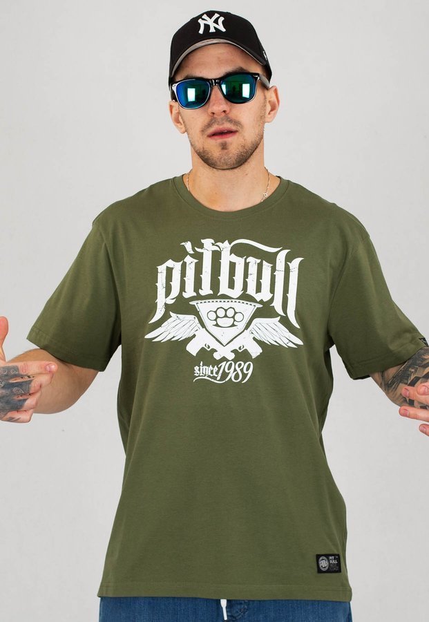 T-shirt Pit Bull Oldschool Knuckles oliwkowy