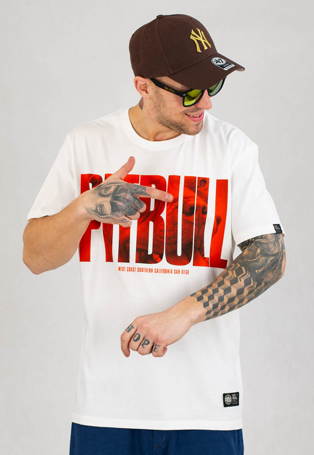 T-shirt Pit Bull Orange Dog biały