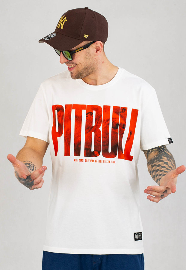 T-shirt Pit Bull Orange Dog biały