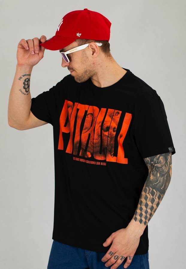 T-shirt Pit Bull Orange Dog czarny