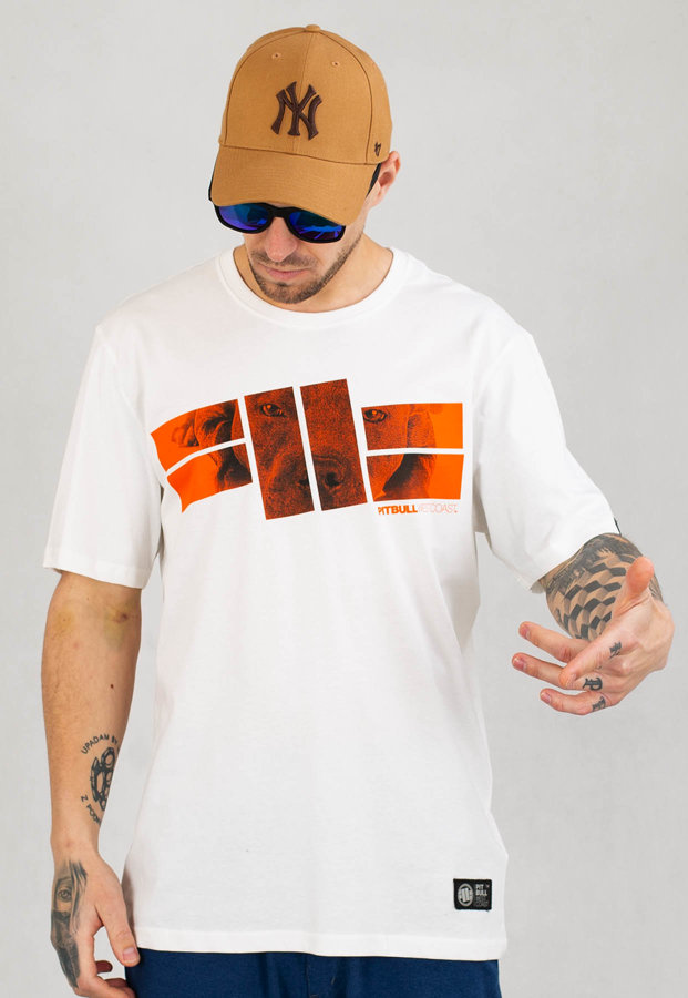 T-shirt Pit Bull Orange Logo biały