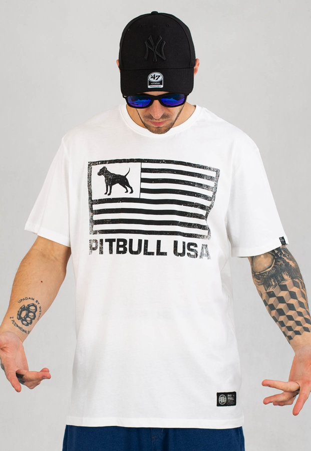 T-shirt Pit Bull Pitbull USA biały
