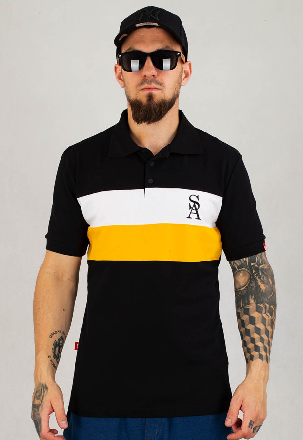 T-shirt Polo Street Autonomy Blow czarno biało żółty