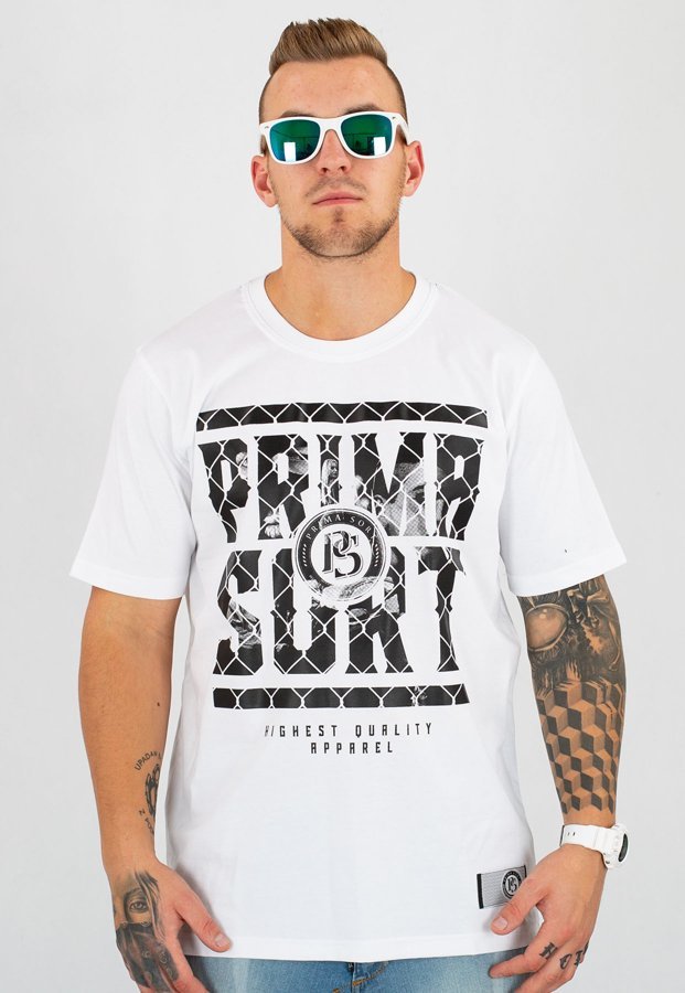 T-shirt Prima Sort Cage biały