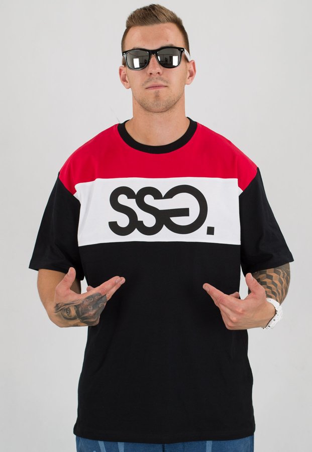 T-shirt SSG Gray SSG czarny dół + czerwony