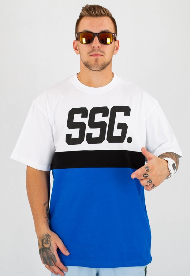T-shirt SSG Triple Line biało niebieski