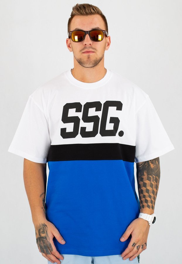T-shirt SSG Triple Line biało niebieski