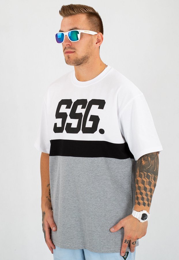 T-shirt SSG Triple Line biało szary