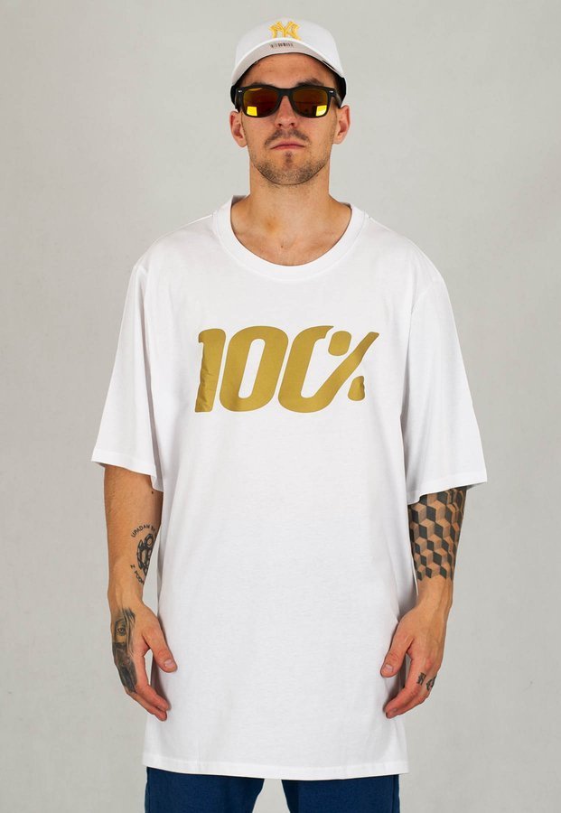 T-shirt Stoprocent Big Sto biało złoty