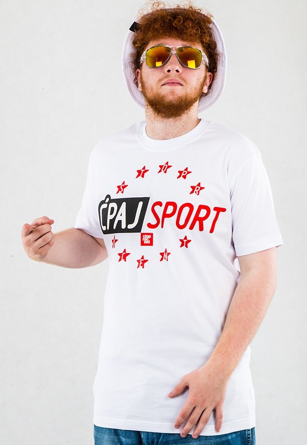 T-shirt Stoprocent Ćpaj Sport biały