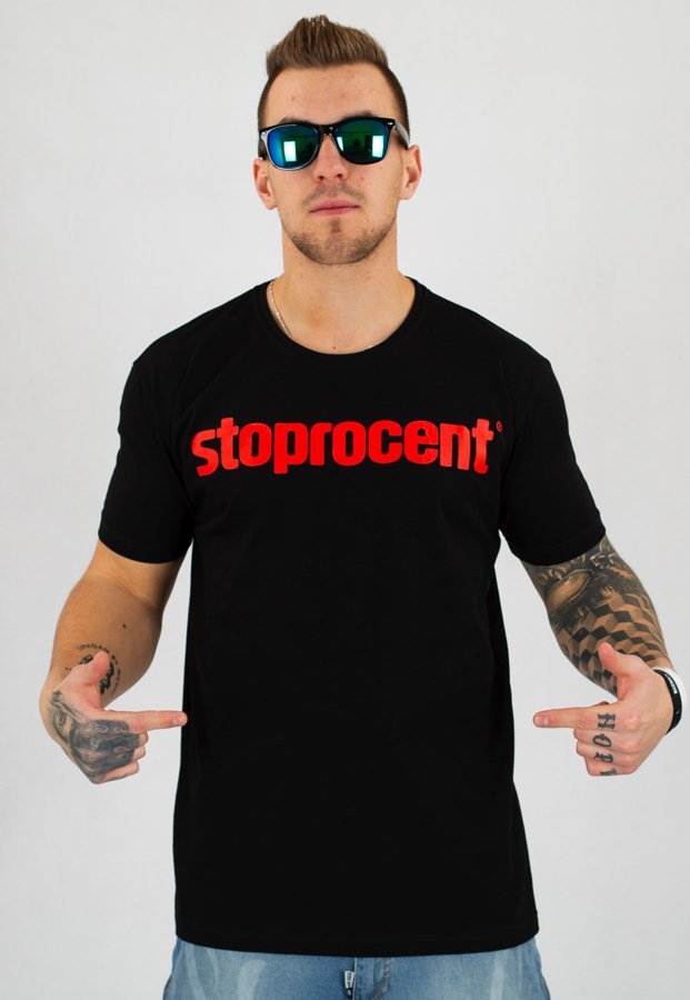 T-shirt Stoprocent Slim Simple czarno czerwony