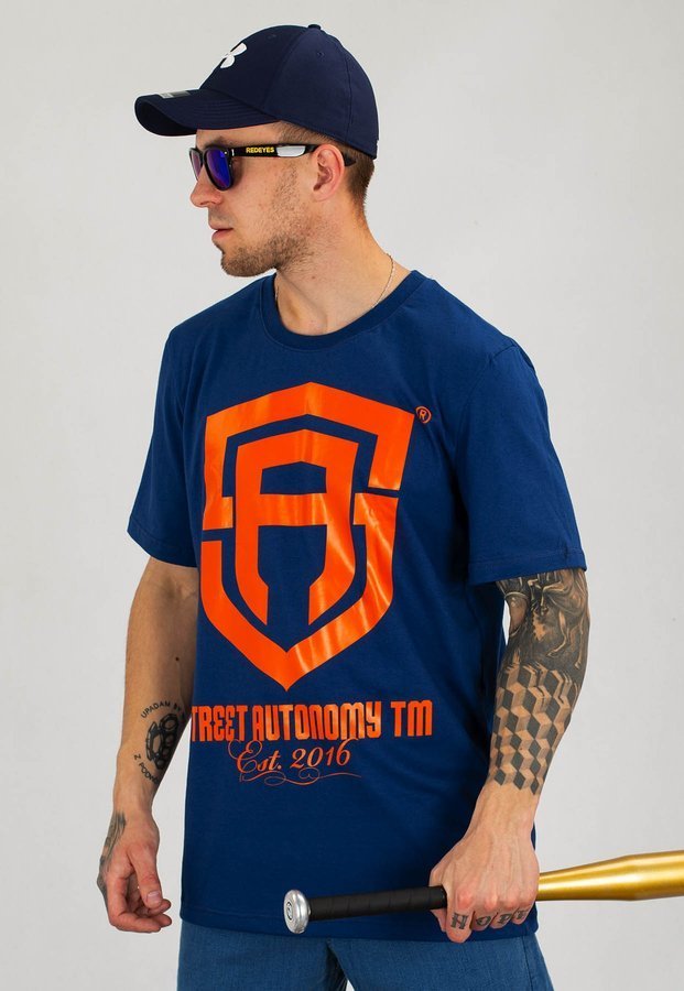 T-shirt Street Autonomy Classic Est granatowo pomarańczowy