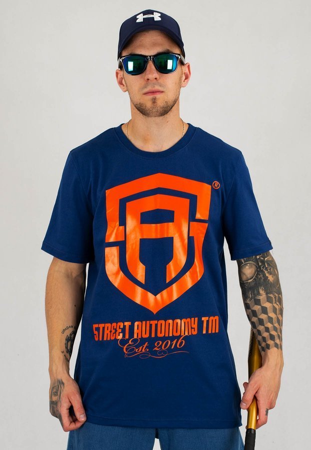 T-shirt Street Autonomy Classic Est granatowo pomarańczowy
