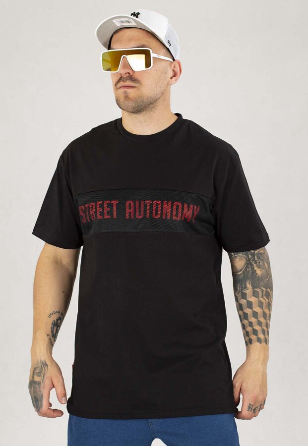 T-shirt Street Autonomy Com czarno czerwony