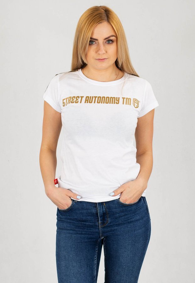 T-shirt Street Autonomy Lampass biało złota