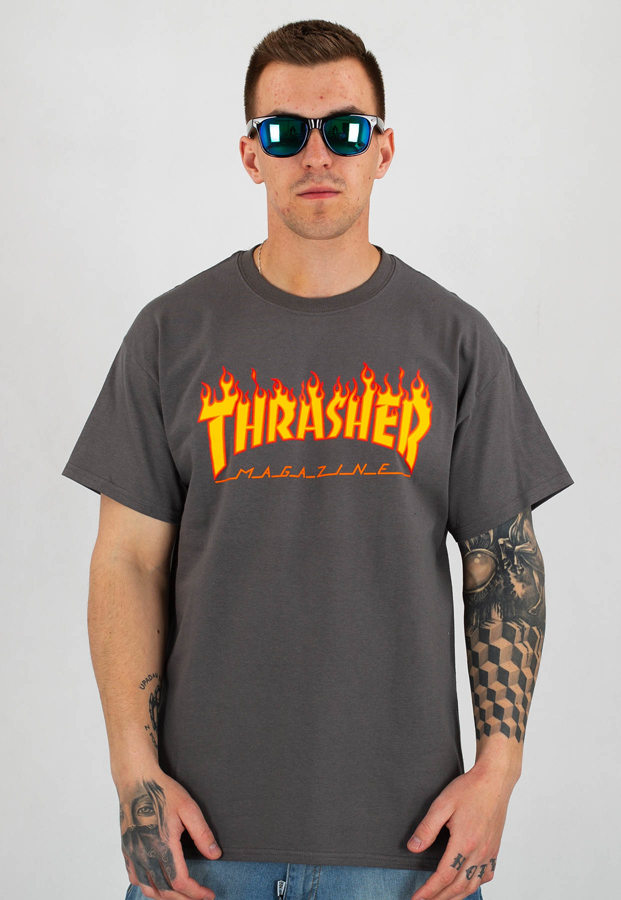 T-shirt Thrasher Flame Logo grafitowy