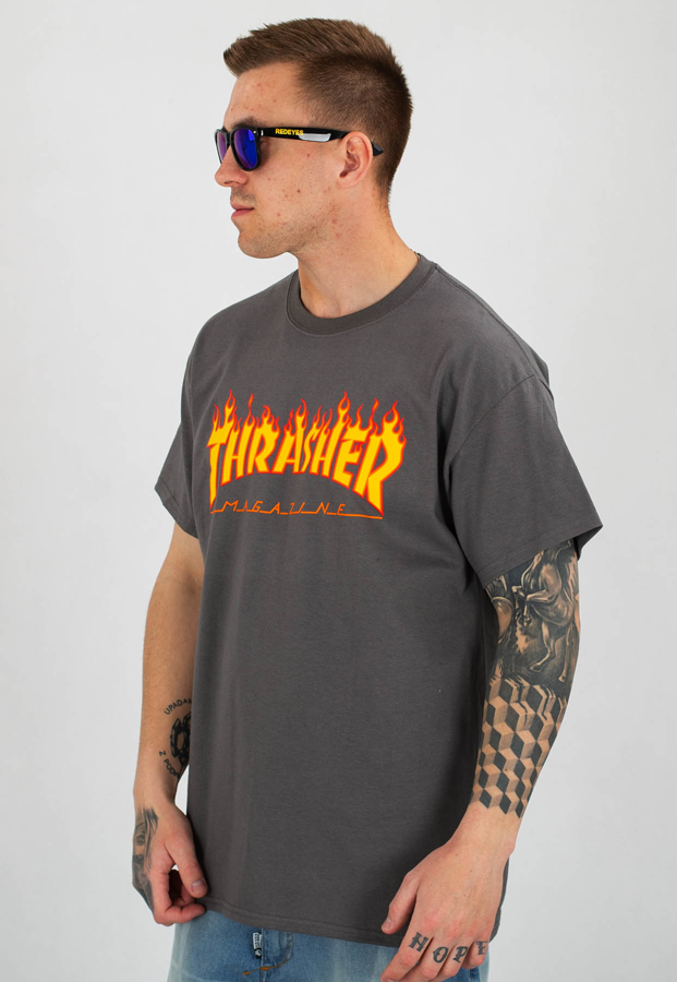 T-shirt Thrasher Flame Logo grafitowy