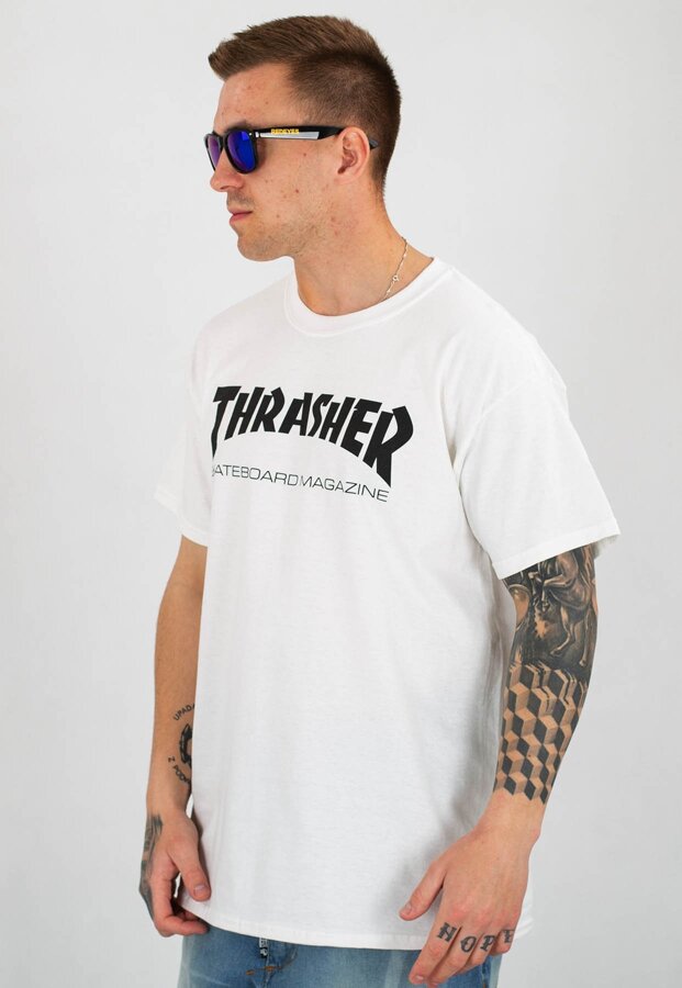 T-shirt Thrasher Flame Skatemag biały